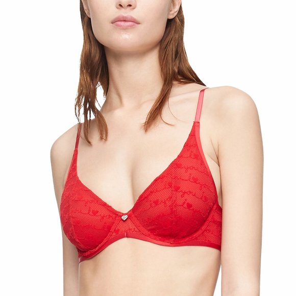 Calvin Klein Womens I Love You Full Coverage Unlined Demi Cups T-Shiirt Bra Red - Picture 2 of 9